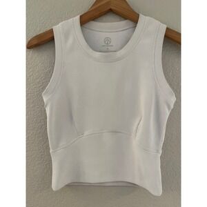 Move Theology White Ribbed Cropped Activewear Tank Top Small